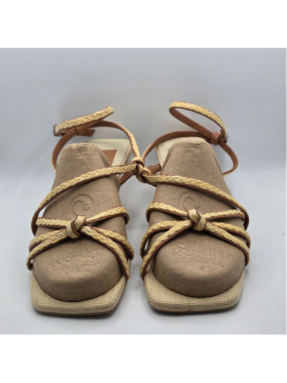 Women's Dolce Vita Beige Brown Braided Strap Kitten Heel Sandals Size 6 - Picture 2 of 5